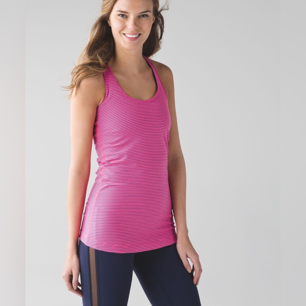 2/$30 LIKE NEW Lululemon Cool Racerback Hyper Stripe Neon Pink Size 4
